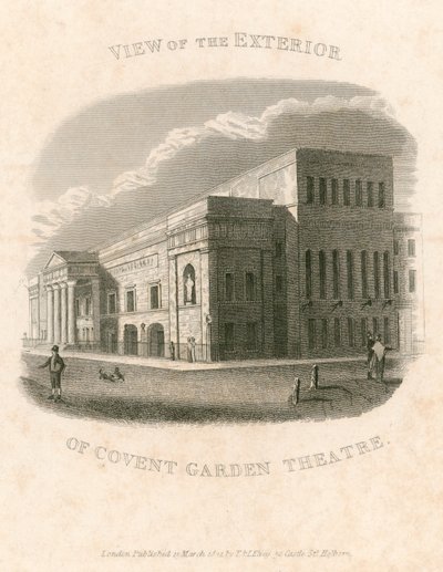 Ansicht der Außenseite des Covent Garden Theatre, London von English School