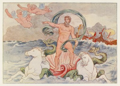 Vergils Aeneis: Neptun beruhigt die Wellen (Farblithografie) von English School