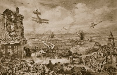 Lebhafter Eindruck des gewaltigen Kampfes um Armentieres im April 1918, 1918-19 von English School