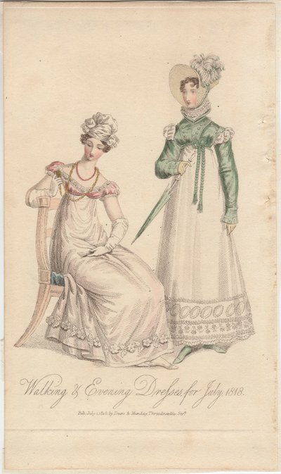 Spazier- und Abendkleider für Juli 1818, 1818 von English School
