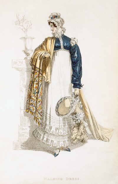 Spazierkleid, Modeplatte aus Ackermanns Repository of Arts von English School