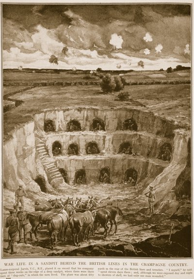 Kriegsgeschehen in einer Sandgrube hinter den britischen Linien im Champagnerland, 1914-19 von English School