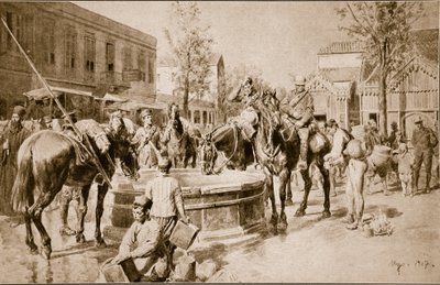 Wasser für Mensch und Tier: eine typische Szene in Saloniki, 1914-19 von English School