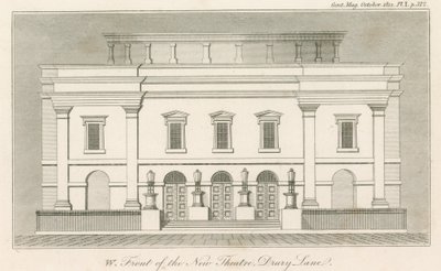 Westfront des neuen Drury Lane Theatre, London von English School