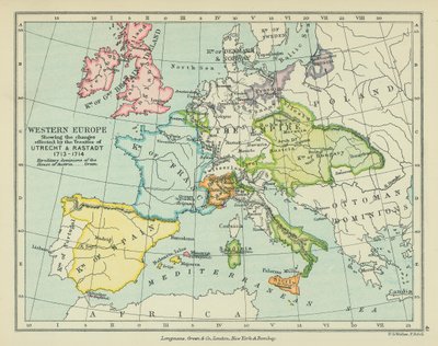 Westeuropa zeigt die durch die Verträge von Utrecht & Rastadt bewirkten Veränderungen von English School