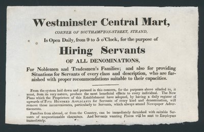 Westminster Central Mart, Dienstbotenvermittlung von English School