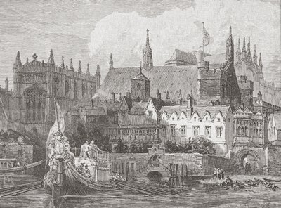 Westminster Hall vom Themseufer aus gesehen während der Herrschaft von Karl I., ca. 1625-49 von English School