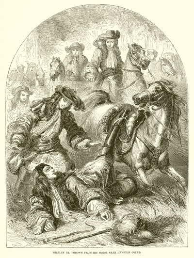 Wilhelm III. stürzt bei Hampton Court von seinem Pferd von English School