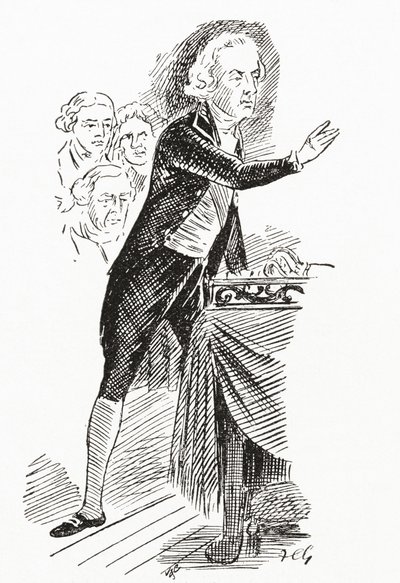 William Pitt der Jüngere spricht das Unterhaus an von English School