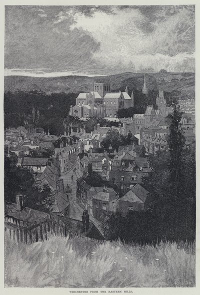 Winchester, von den östlichen Hügeln (Litho) von English School