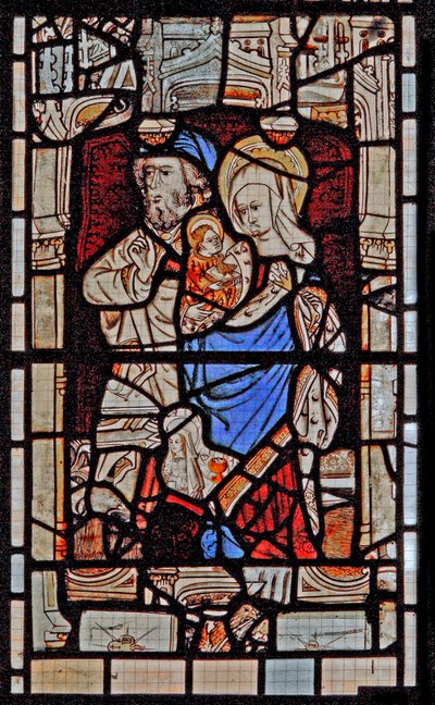 Fenster Ew, Darstellung von St. Maria Salome, Zebedäus mit dem Säugling St. Johannes von English School