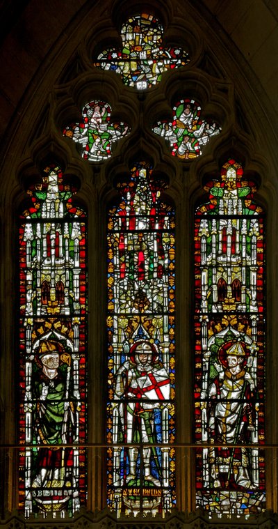 Fenster N2 mit St. Blasius, St. Georg und einem Papst (Leo?) von English School