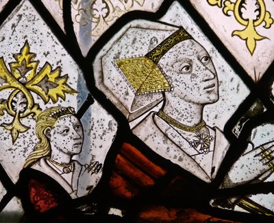 Fenster N5 mit Margaret Fawkener, Ehefrau von Robert Fitz Ellis (Detail) von English School
