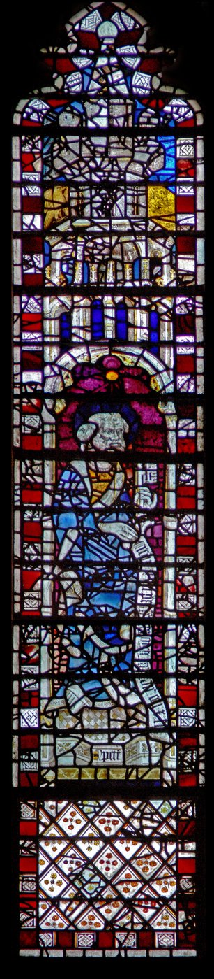 Fenster c1, St. Petrus mit Glaubensbekenntnis-Schriftrolle darstellend von English School