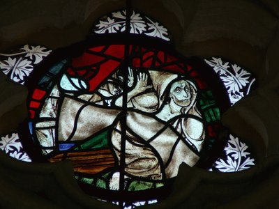 Fenster mit einer Seele, die beim Jüngsten Gericht aufsteigt von English School