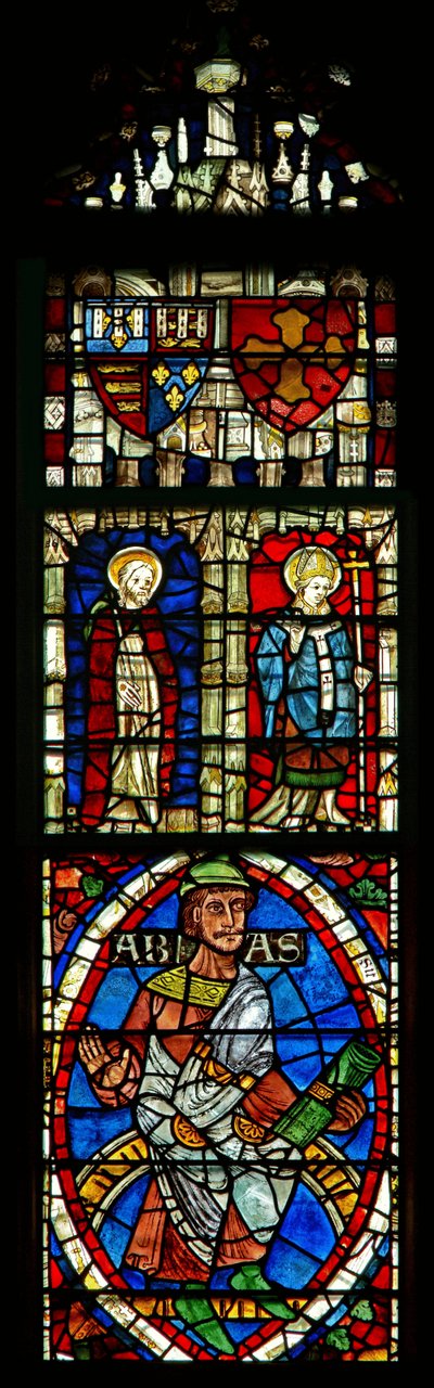 Fenster mit zwei Heiligen und heraldischen Schilden von English School