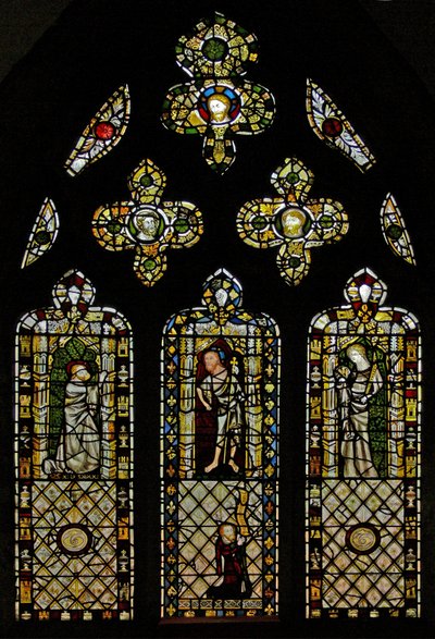 Fenster n2, den heiligen Thomas, Christus, den heiligen Johannes und den Stifter darstellend von English School