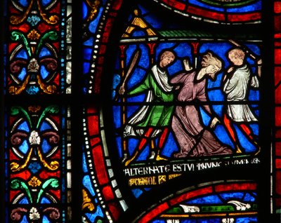 Fenster n2, Szene aus einem St. Thomas Becket Wunderfenster: Geschichte der verrückten Mathilde von Köln von English School
