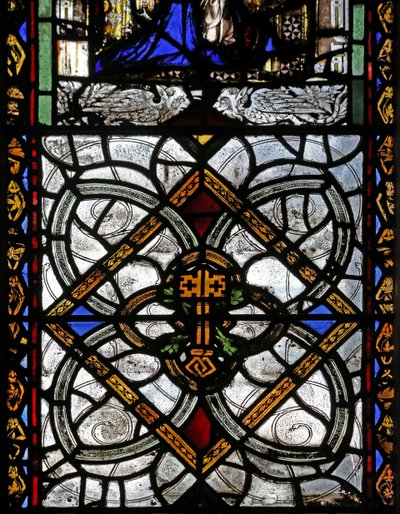 Fenster n4, Grisaille & St. Peter Emblem von English School