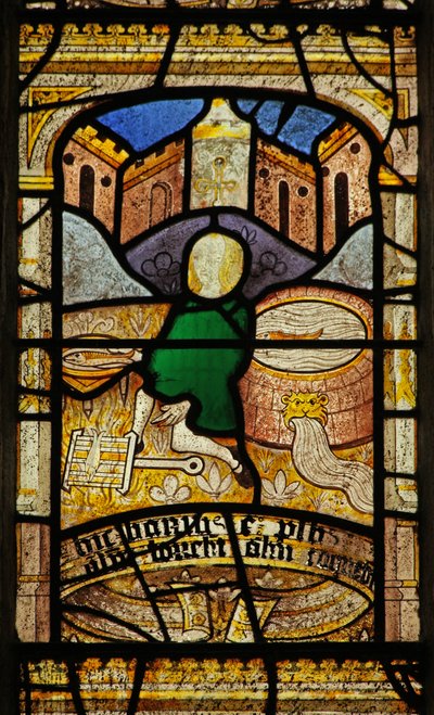 Fenster n5 mit St. Neots Diener, der ihm 2 Fische aus dem Brunnen bringt von English School