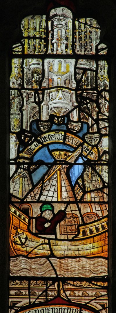 Fenster s2, die Geschichte der Arche Noah darstellend: Rückkehr der Taube von English School