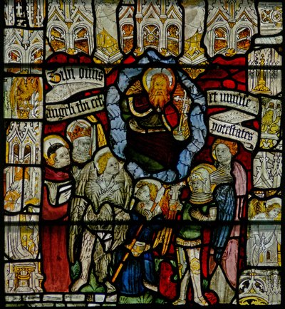 Fenster w24 mit dem Te Deum und der Engelshierarchie von English School