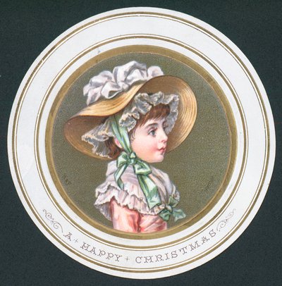 Junges Mädchen mit Haube, Weihnachtskarte von English School
