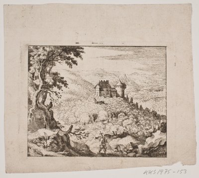 Bergige Landschaft mit einer Burg und einem Wanderer von Erasmus Sigismund Resch