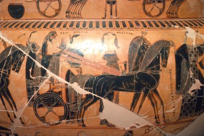 Detail von Zeus und Hera in einem Wagen mit Kaliope vom François-Vase, 6. Jahrhundert v. Chr. (Detail) von Ergotimos