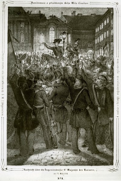 Die Verfassung von Kaiser Ferdinand wird auf dem Michaelerplatz vor der Hofburg verlesen von Erich Lessing