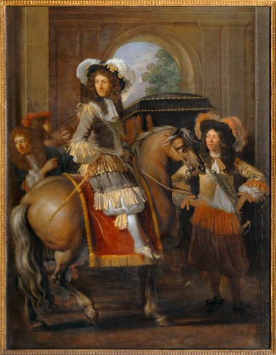 Edelmann zu Pferd mit Gefolge vor einem monumentalen Tor von Erich Lessing