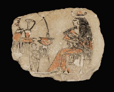 Dame, die ein Baby stillt; gegenüber: Opfergaben und ein Diener von Erich Lessing