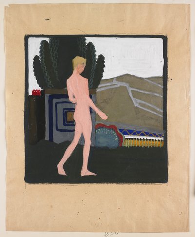 Stehender männlicher Akt in einer Landschaft, um 1914 von Erich Mallina