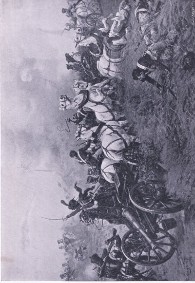 Eroberung der französischen Batterie durch das 52. Oxfordshire Leichte Infanterieregiment bei Waterloo am 18. Juni 1815, Illustration aus Britische Schlachten zu Land und zu Wasser, 1915 von Ernest Crofts