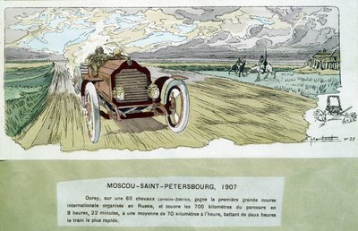 Autorennen: Moskau - St. Petersburg, um 1900, Zeichnung von Ernest Montaut (1878-1909) von Ernest Montaut