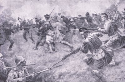 Tapferer Angriff der London Scottish, aus Geschichte des Großen Krieges Band 3, veröffentlicht von Waverley Book Co Limited, ca. 1920 von Ernest Prater