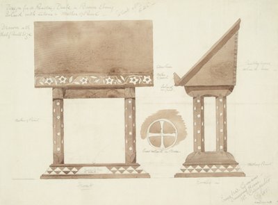 Entwurf für ein Lesepult aus braunem Ebenholz, eingelegt mit Silber und Perlmutt, ca. 1905-15 von Ernest William Gimson