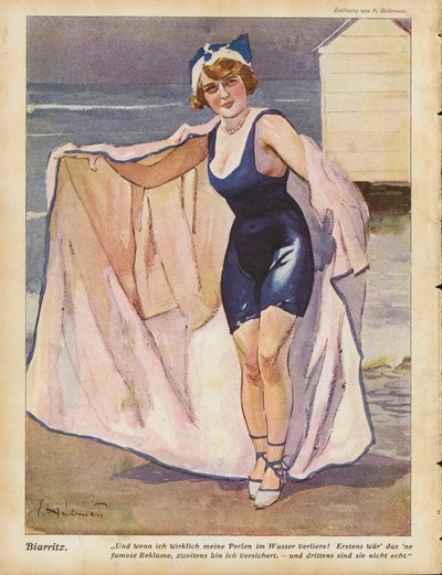 Frau am Strand von Biarritz von Ernst (after) Heilemann