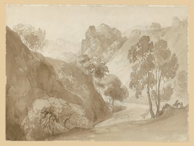 Flusstal und Gebirgslandschaft, auf dem Weg figürliche Staffage von Ernst Fries