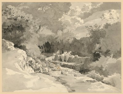 Landschaft mit Frauen am Waschbrunnen von Ernst Fries