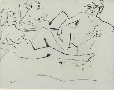 Dodo und eine ältere Frau, die vor einem Spiegel liegen, 1909 von Ernst Ludwig Kirchner