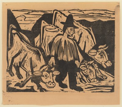 Bauer mit drei Kühen von Ernst Ludwig Kirchner