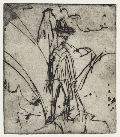 Hirt vor dem Berg/Haus mit Ziegen - Stafelalp von Ernst Ludwig Kirchner