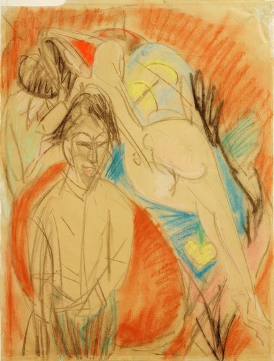 Maler und nackte Frau (Selbstbildnis mit Modell) von Ernst Ludwig Kirchner