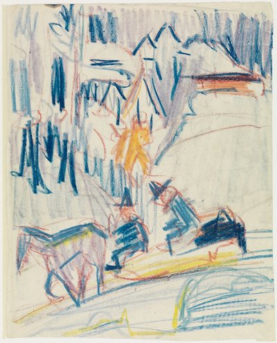 Pferdeschlitten mit zwei Männern im Hochgebirge von Ernst Ludwig Kirchner