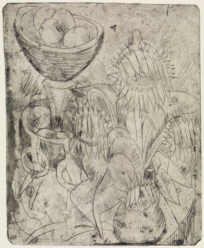 Stillleben mit Sonnenblumen und Obstschale von Ernst Ludwig Kirchner