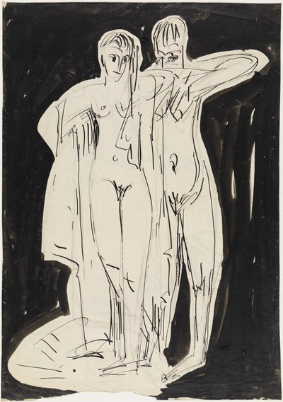 Zwei stehende Akte, sich abtrocknend von Ernst Ludwig Kirchner
