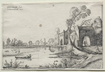 Landschaft mit einem Fluss und einem Torhaus von Esaias van de Velde