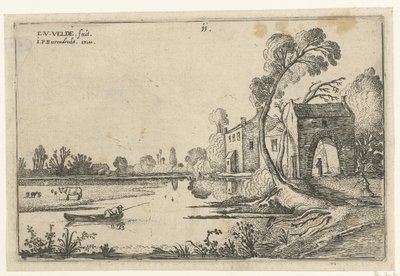 Landschaft mit einem Fluss und Torbau von Esaias van de Velde