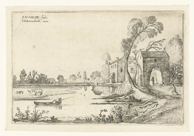 Landschaft mit einem Fluss und einem Torhaus von Esaias van de Velde